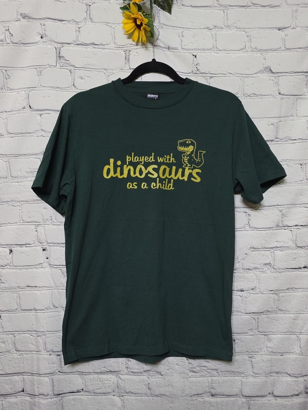 Idakoos Novelty tshirt "Played Wiith Dino..." Dark Green 100% Cotton Men Sz L
